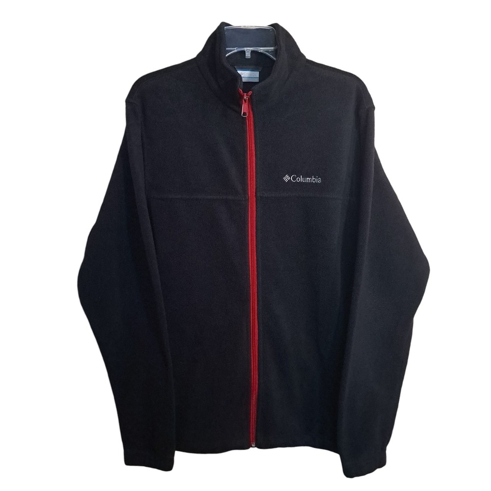 Columbia Men's‎ Fleece Jacket L Black Red Zipper Pockets Mock Neck Fall/Winter